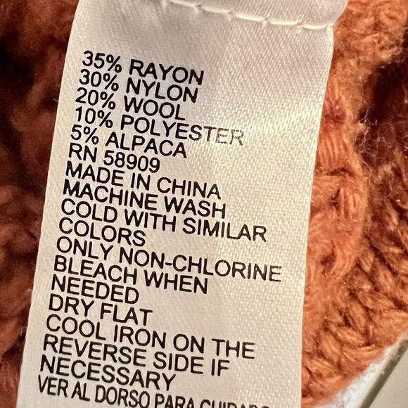 Gianni Bini Rust Cable Knit Cropped Sweater Sz S Drawstring Hem Dropped Sleeves - Picture 6 of 6